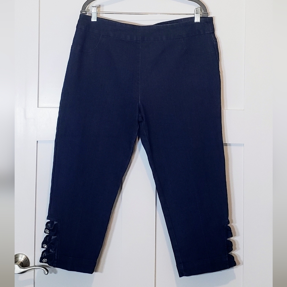 Soft Surroundings Size Petite XL Pull On Cropped Denim Blue Jeans Bling …